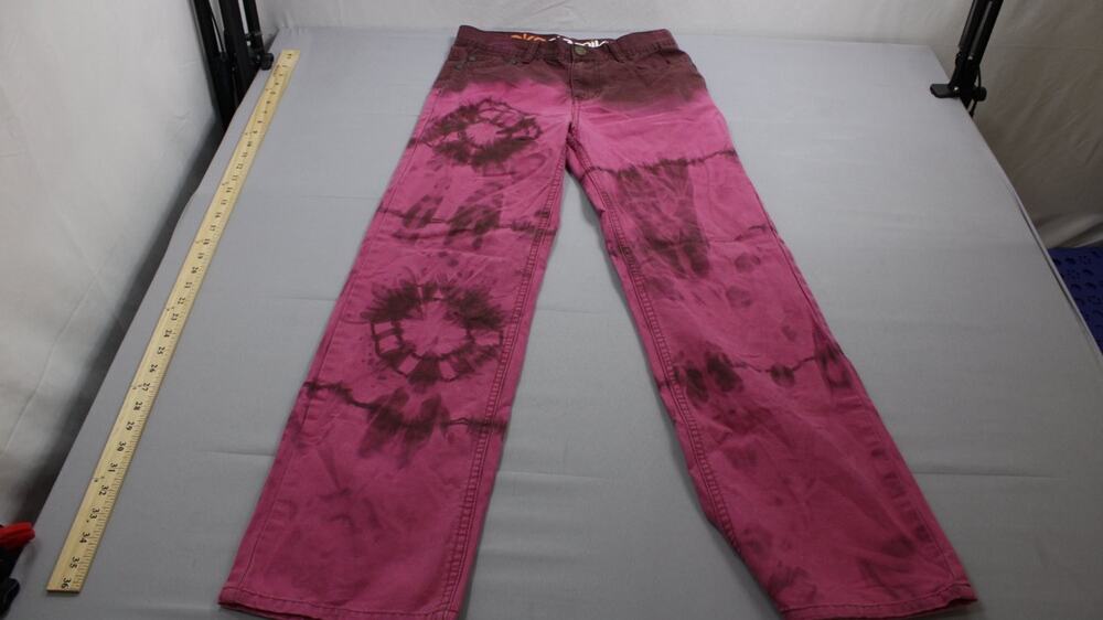Akademiks Pants Kids 14 Burgundy Pink Tie Dye Straight Leg Cotton Canvas Y2K